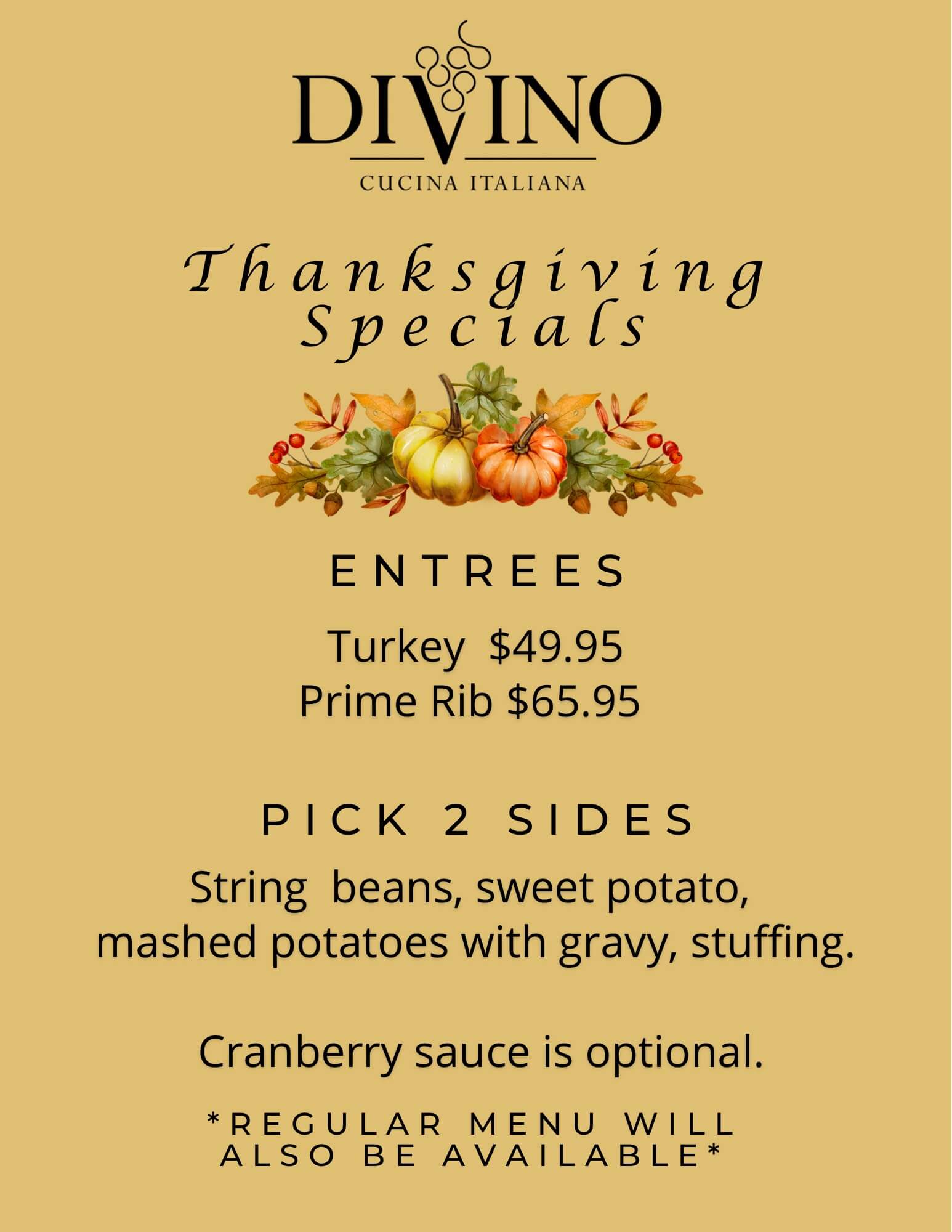 Divino Cucina Italiana Thanksgiving Specials